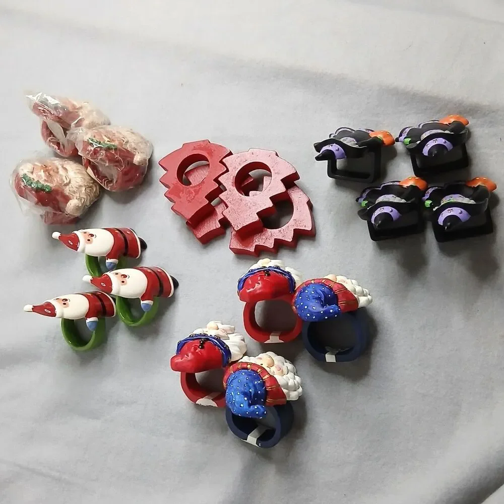 Set of 18 Holiday Napkin Rings Assorted Christmas Halloween Wooden Ceramic New
